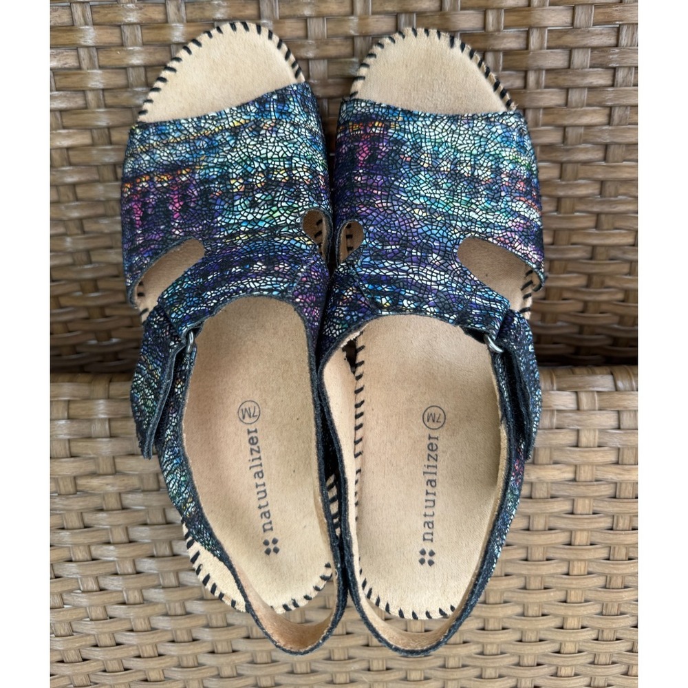 Naturalizer Scout Sandals Women's 7 Multicolor Leather Adjustable Strap Comfort